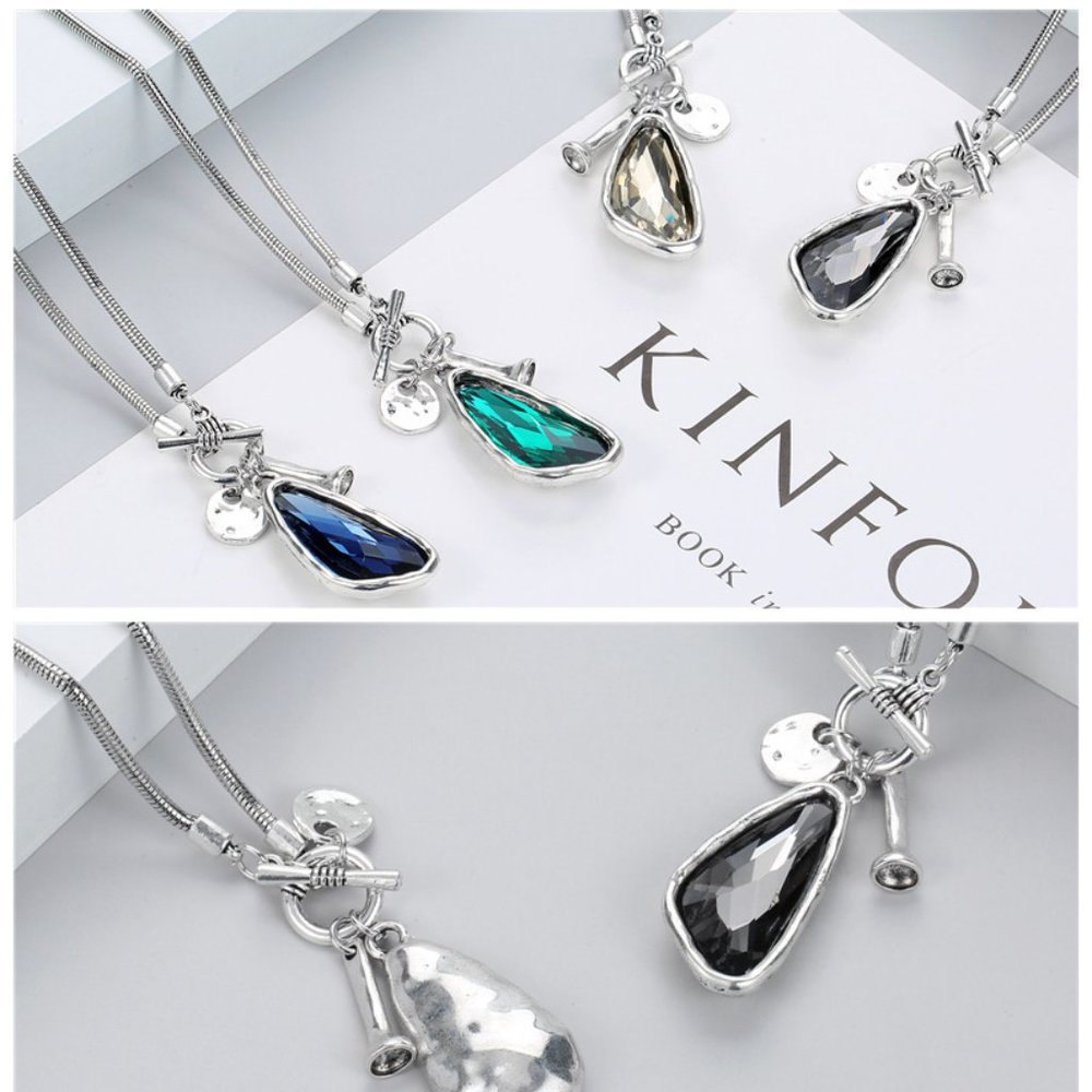 Long  Gray Beveled Pendant Necklace - Picture 5 of 7